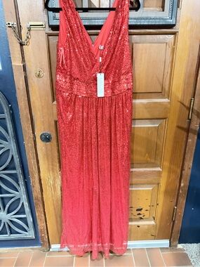 Red Sequin Maxi Dress with V-Neck